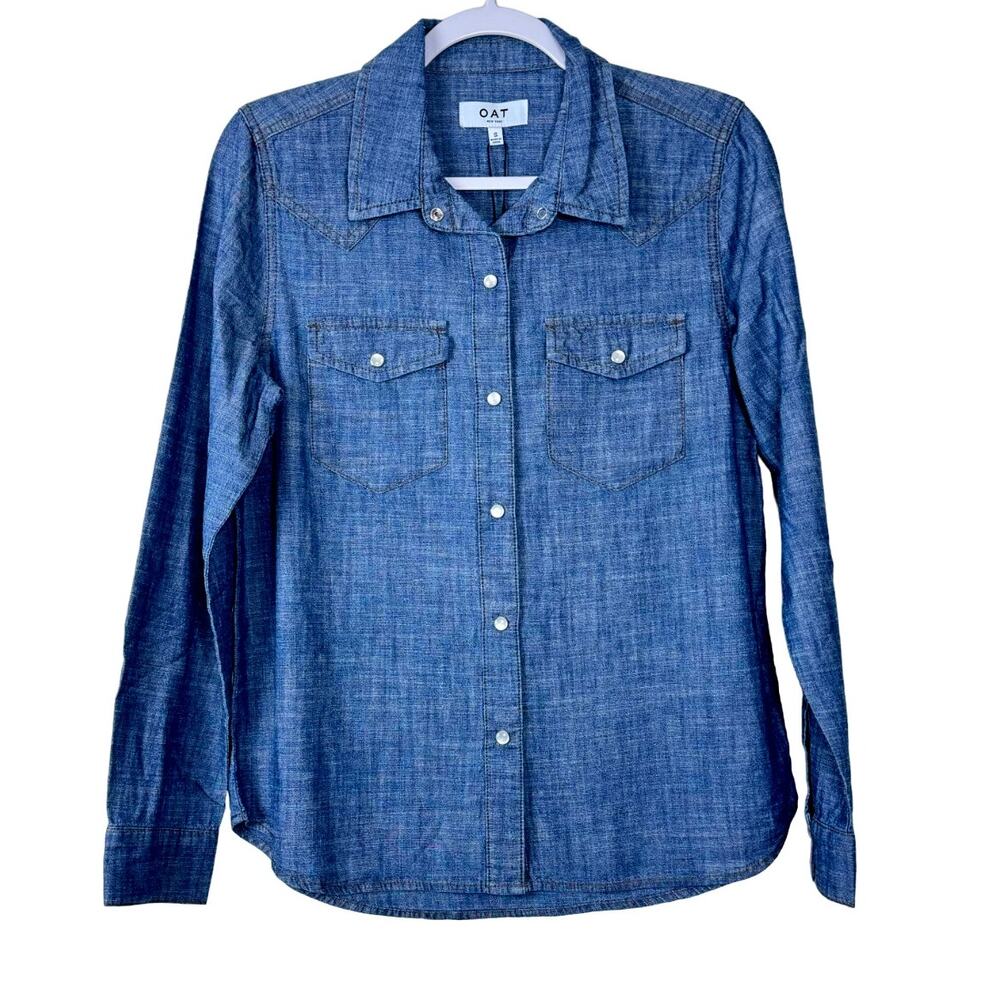 OAT Blue Chambray Long Sleeves Pearl Snap Shirt NWT Womens Size Small